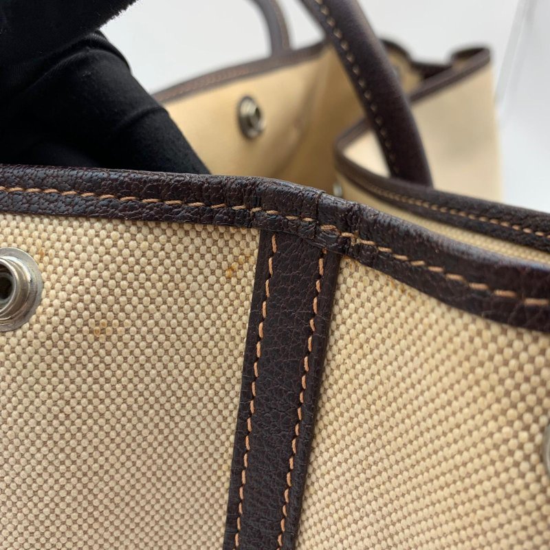 Hermes Garden Party 36 米色帆布拼皮-14