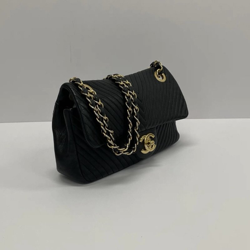 CHANEL 黑金V紋CF大mini肩背斜背包 23*14*5.5 98新配件塵袋-2