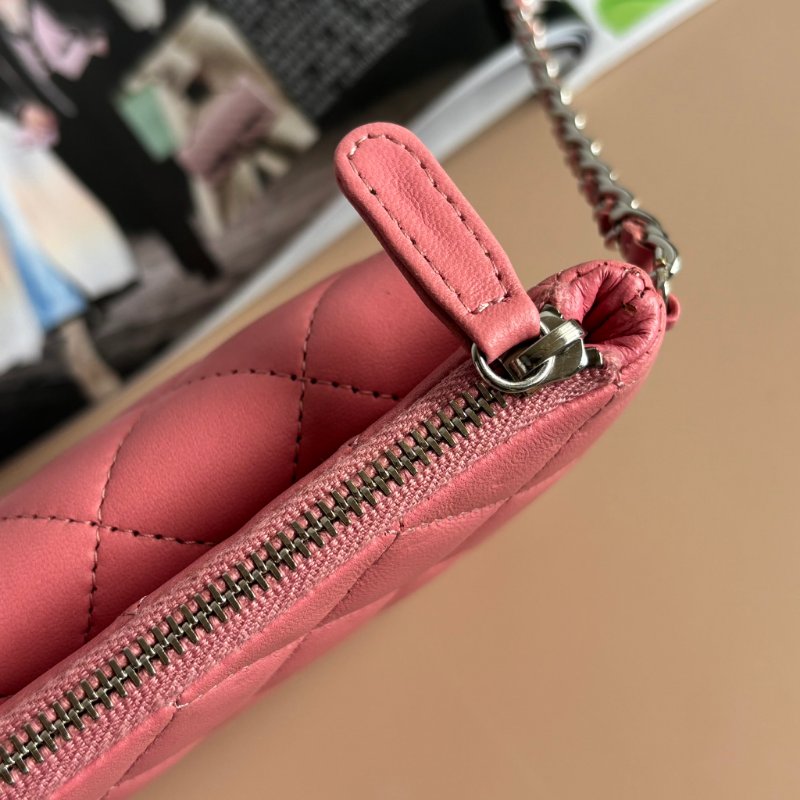 ::CHANEL:: 香奈兒 經典雙C銀釦 菱格紋豆沙粉色雙層扁斜背包-20