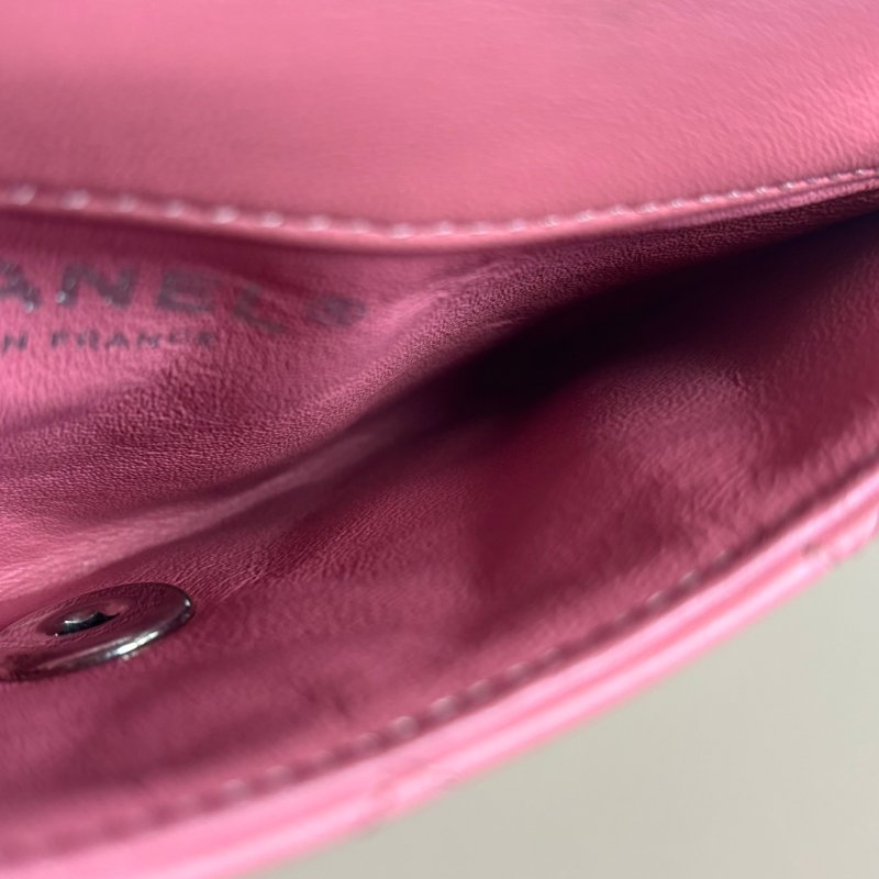 ::CHANEL:: 香奈兒 經典雙C銀釦 菱格紋豆沙粉色雙層扁斜背包-27