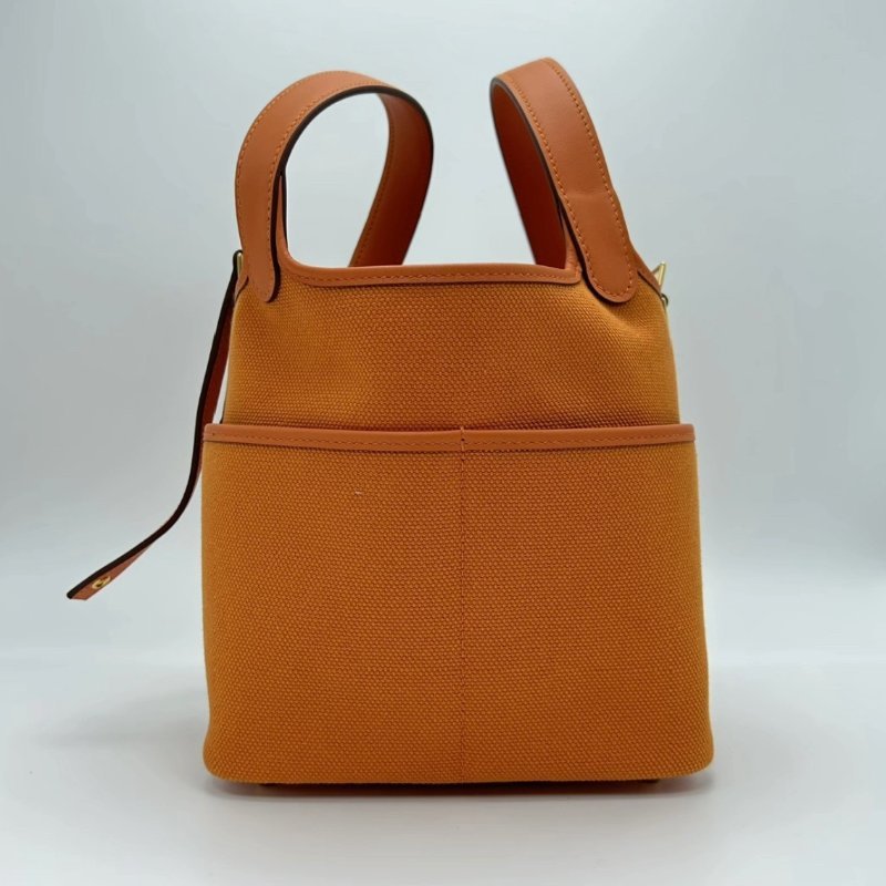 HERMES 橘色金扣cargo菜籃子 手提包 18*18*14 全新閒置配件盒子塵袋鑰匙鎖-7