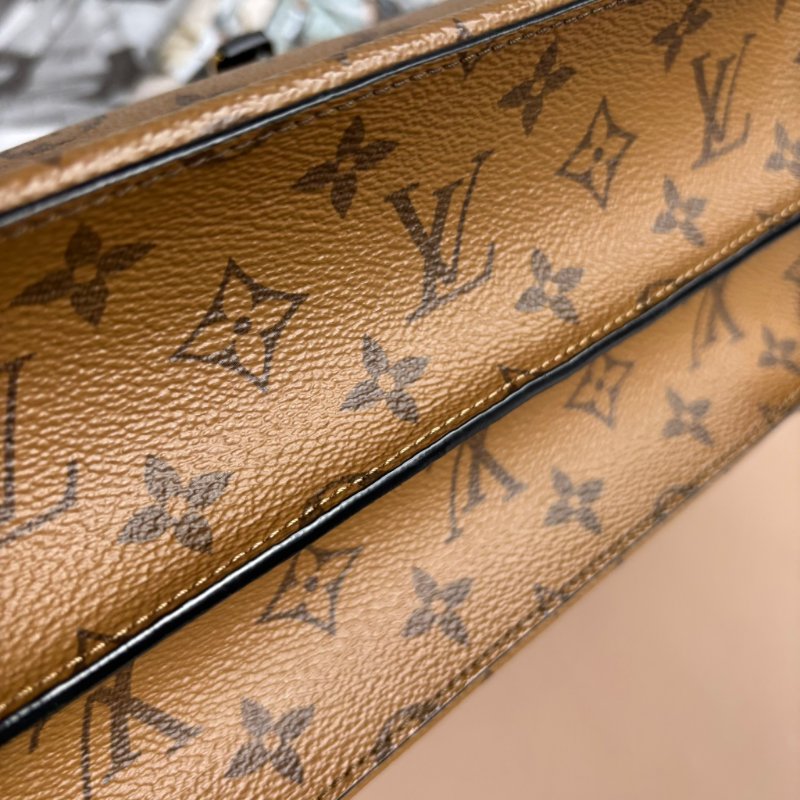 ::Louis Vuitton:: M43595 City Malle淺棕色花紋拼接黑色牛皮手提兩用包 斜背包-25
