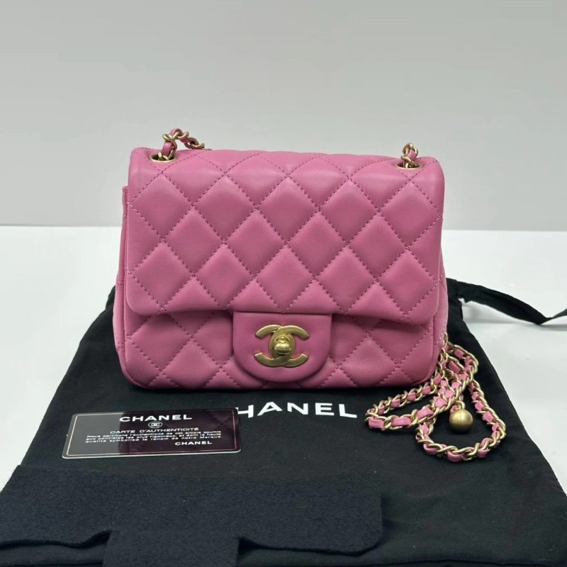 CHANEL 粉金金球方胖子肩背斜背包 18*12*7 99新配件塵袋保卡-0