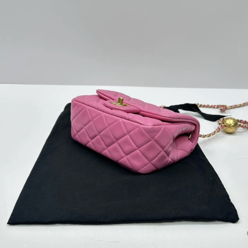 CHANEL 粉金金球方胖子肩背斜背包 18*12*7 99新配件塵袋保卡-1