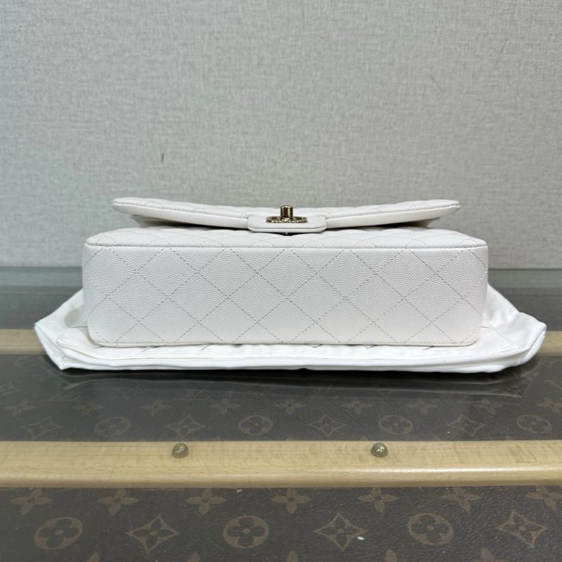 CHANEL 荔枝牛皮白金CF肩背斜背包中號 芯片款 25*15*6 98新配件盒子塵袋-6