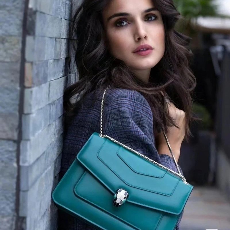 BVLGARI Serpenti Forever 綠色風琴蛇頭肩背斜背包 24.5*16*7 99新配件鏡子塵袋-0