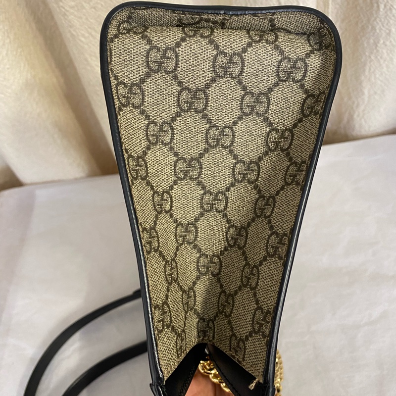 Gucci 古馳 小號Padlock經典老花拼黑色皮革邊框 單肩包-3
