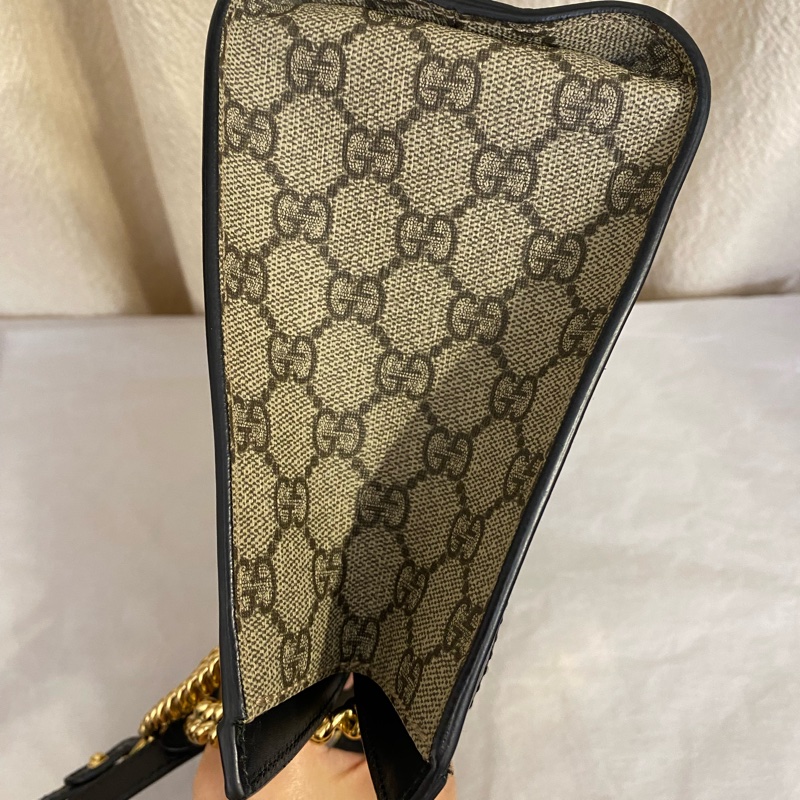 Gucci 古馳 小號Padlock經典老花拼黑色皮革邊框 單肩包-4