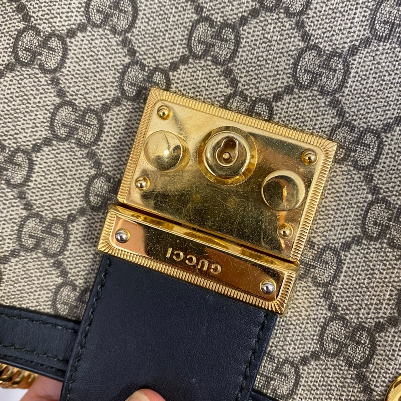 Gucci 古馳 小號Padlock經典老花拼黑色皮革邊框 單肩包-5