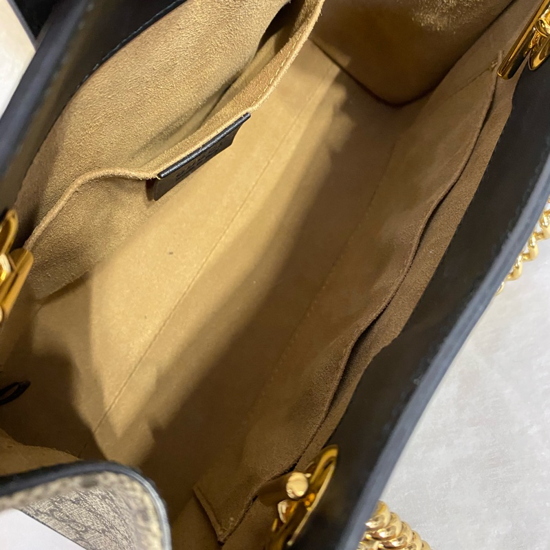Gucci 古馳 小號Padlock經典老花拼黑色皮革邊框 單肩包-6