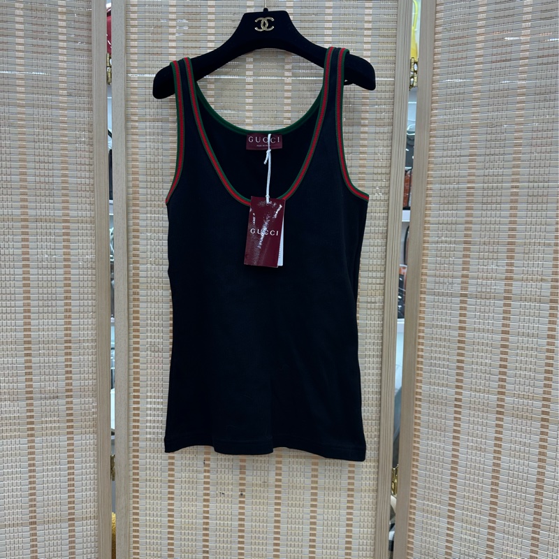 Gucci 女士 飾織帶羅紋棉背心 L碼 全新-0
