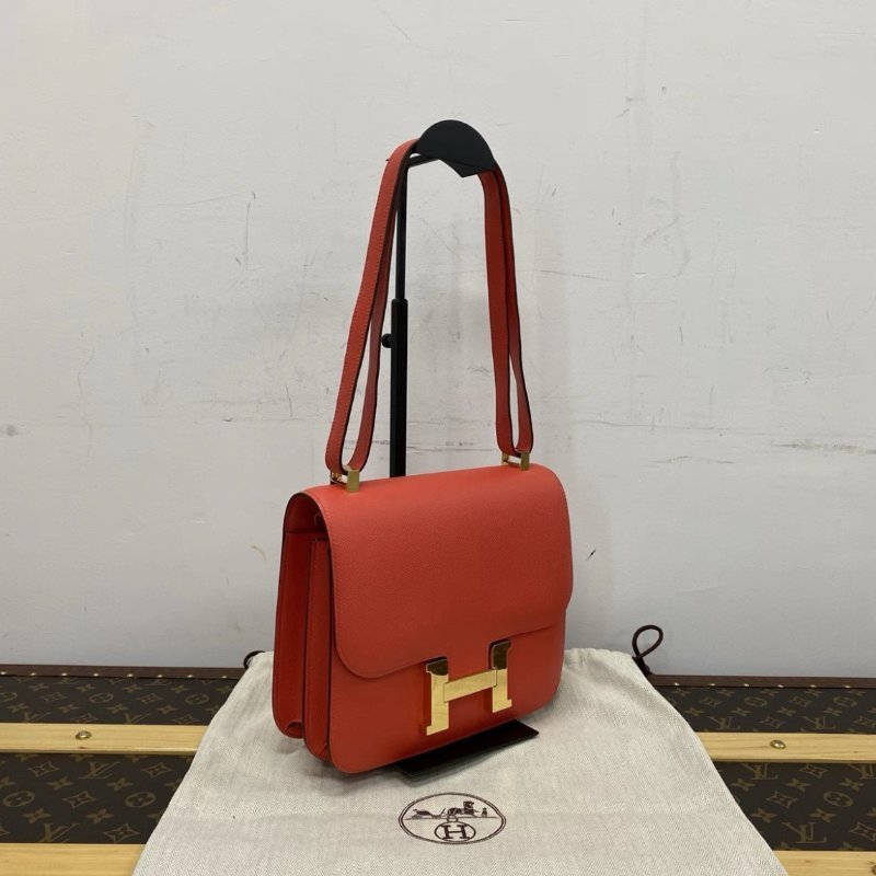 HERMES 康康24齋普洱色粉金扣肩背斜背包 24*18.5*6 98新配件盒子塵袋購證-1