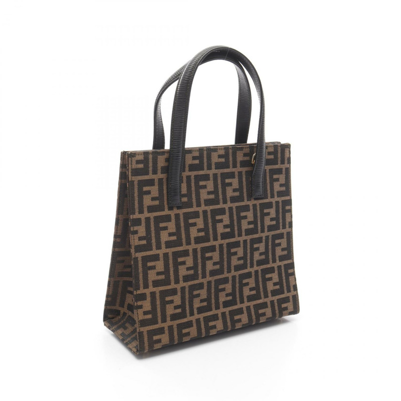 FENDI Zucca 單肩手提包，帆布皮革，棕色卡其色，二手女款-1