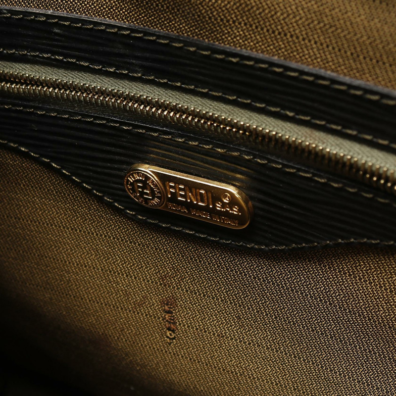 FENDI Zucca 單肩手提包，帆布皮革，棕色卡其色，二手女款-3