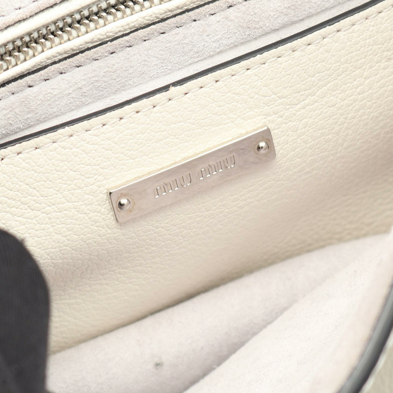 Miu Miu Madras 單肩包斜背包 5BH609 皮革 白色 二手 女士-3