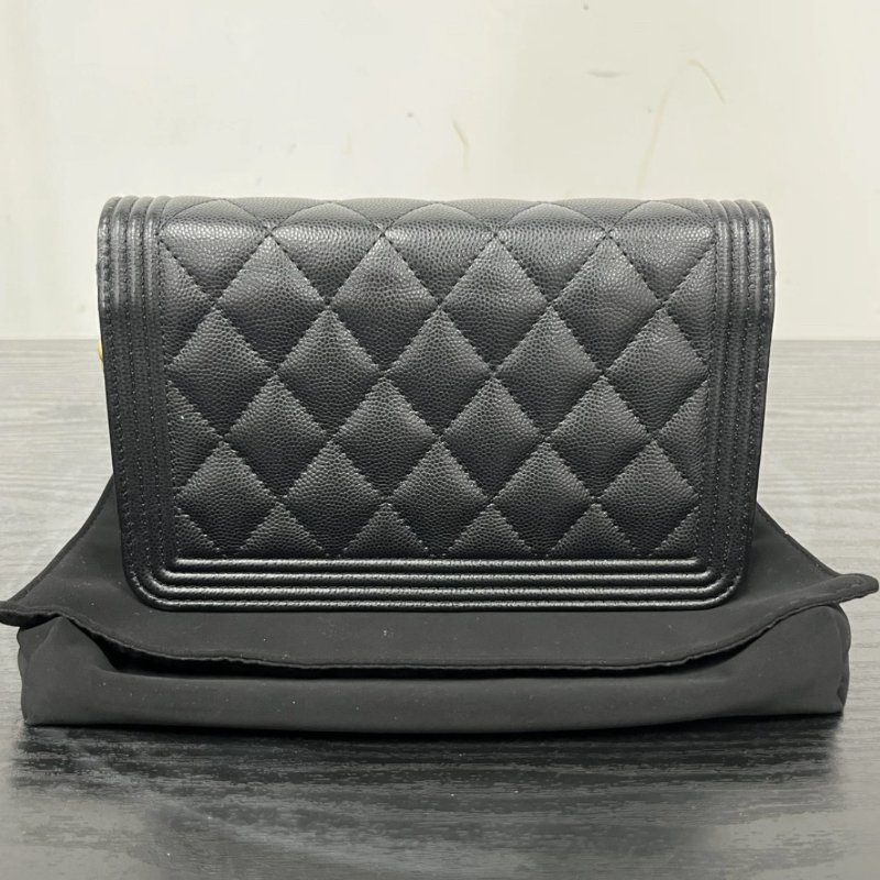 CHANEL 黑金Leboy Woc魚子醬牛皮肩背斜背鏈條包 19*12*4 99新配件盒子塵袋-5