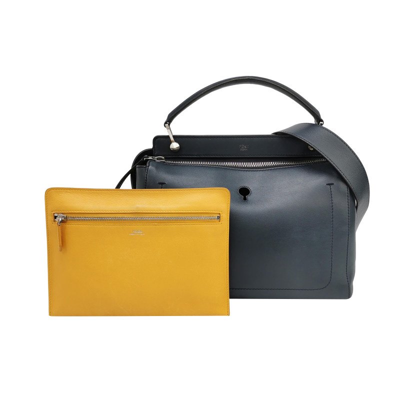 Fendi Dotcom 牛皮 純色 錐形 螺柱 子母包 單肩包-0