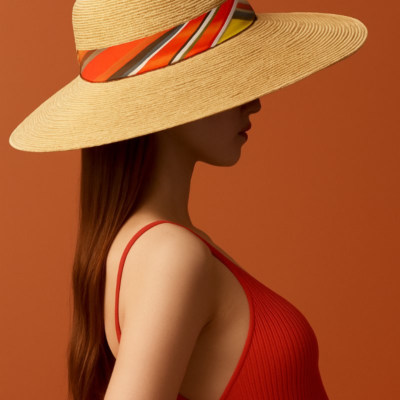 ::HERMES:: 愛馬仕 Eglantine Bloom女士帽子 絲巾草編帽 草帽 遮陽帽(59)-0