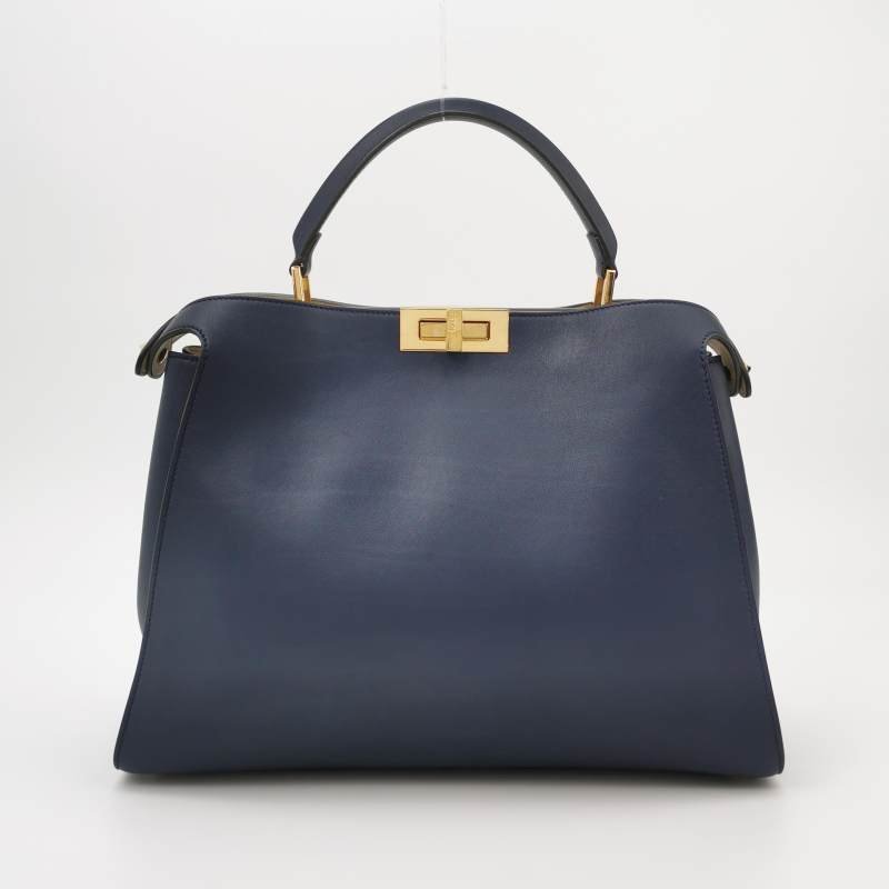 Fendi Peekaboo 躲貓貓 大號 牛皮 純色 扭鎖 手提包-2