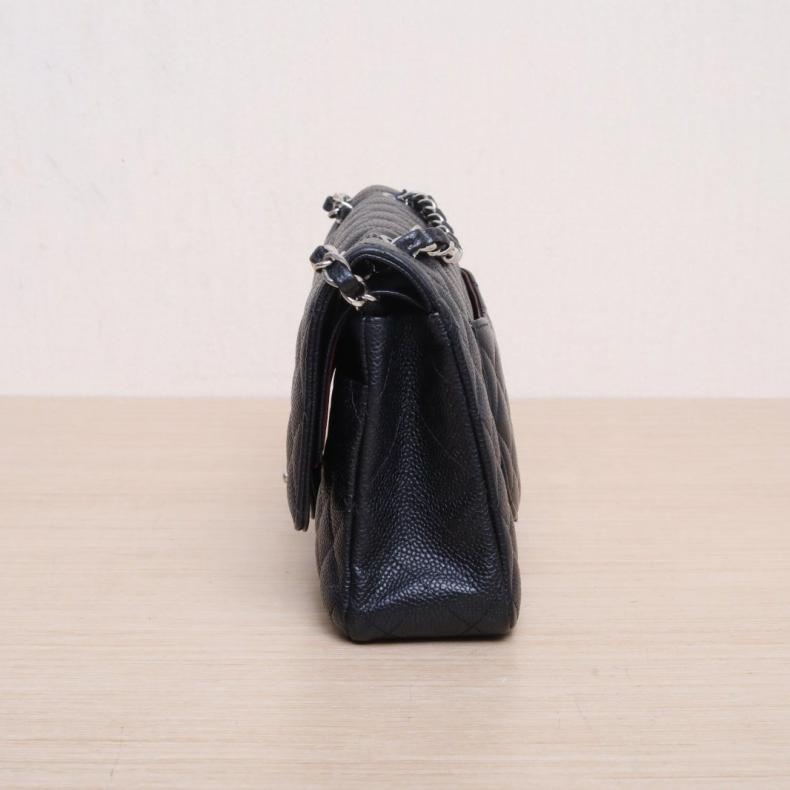 CHANEL(香奈兒) CF 口蓋包 中號 25.5cm 黑色 荔枝 28開 銀扣-1