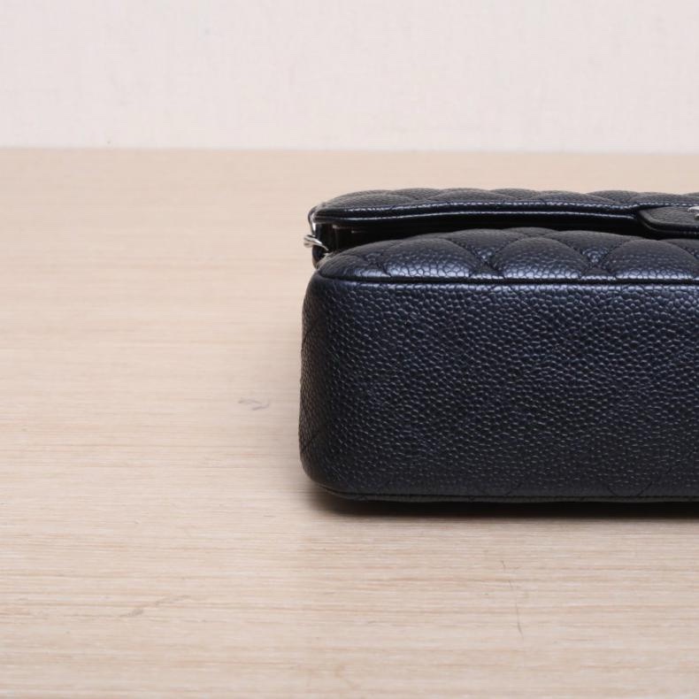 CHANEL(香奈兒) CF 口蓋包 中號 25.5cm 黑色 荔枝 28開 銀扣-3