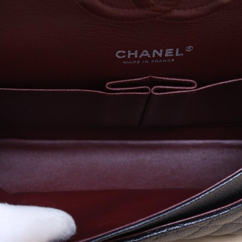 CHANEL(香奈兒) CF 口蓋包 中號 25.5cm 黑色 荔枝 28開 銀扣-4