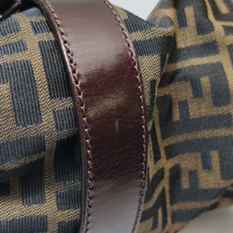 Fendi 牛皮 尼龍布 雙F 老花 手提包-12