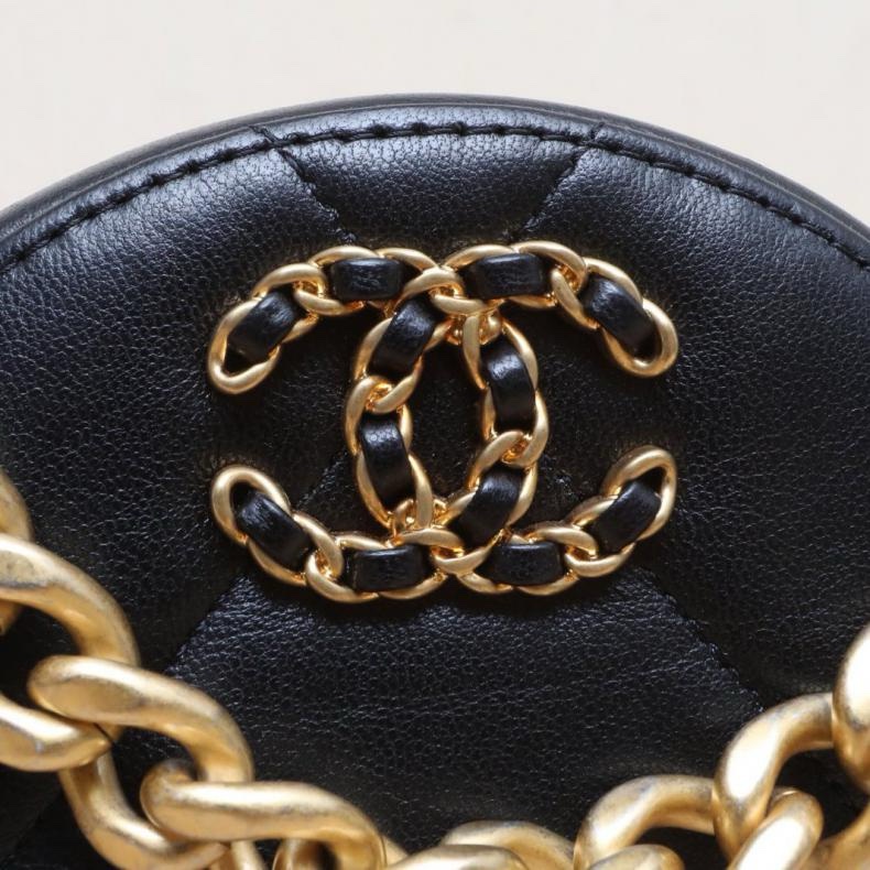 CHANEL(香奈兒) 19BAG 小圓餅包 黑色  31開 金銀扣-5