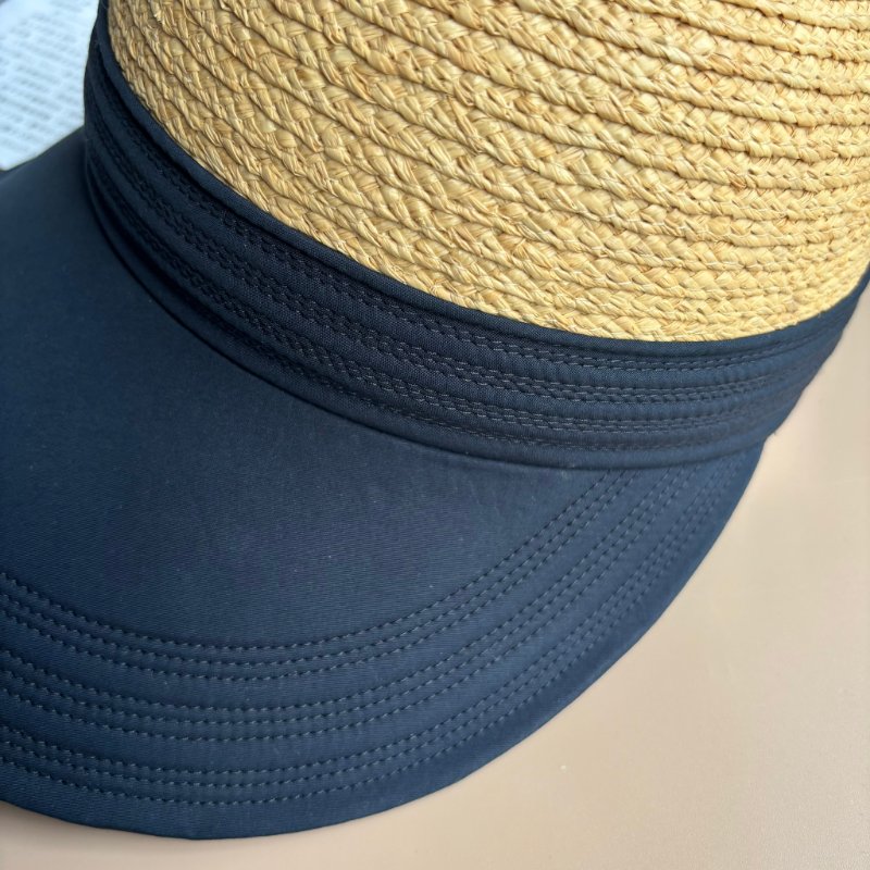 ::HERMES:: 愛馬仕 草編拼接棉質帽簷 鴨舌帽 遮陽帽 透氣款 防曬帽 高爾夫球帽 (58)-3