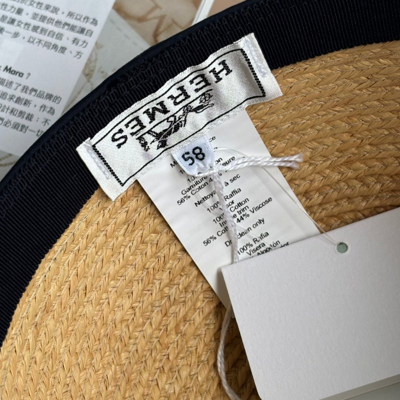 ::HERMES:: 愛馬仕 草編拼接棉質帽簷 鴨舌帽 遮陽帽 透氣款 防曬帽 高爾夫球帽 (58)-14
