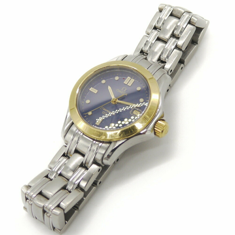 歐米茄海馬系列 120 女士石英腕錶,18K 金雙色藍色錶盤,196.1501-7