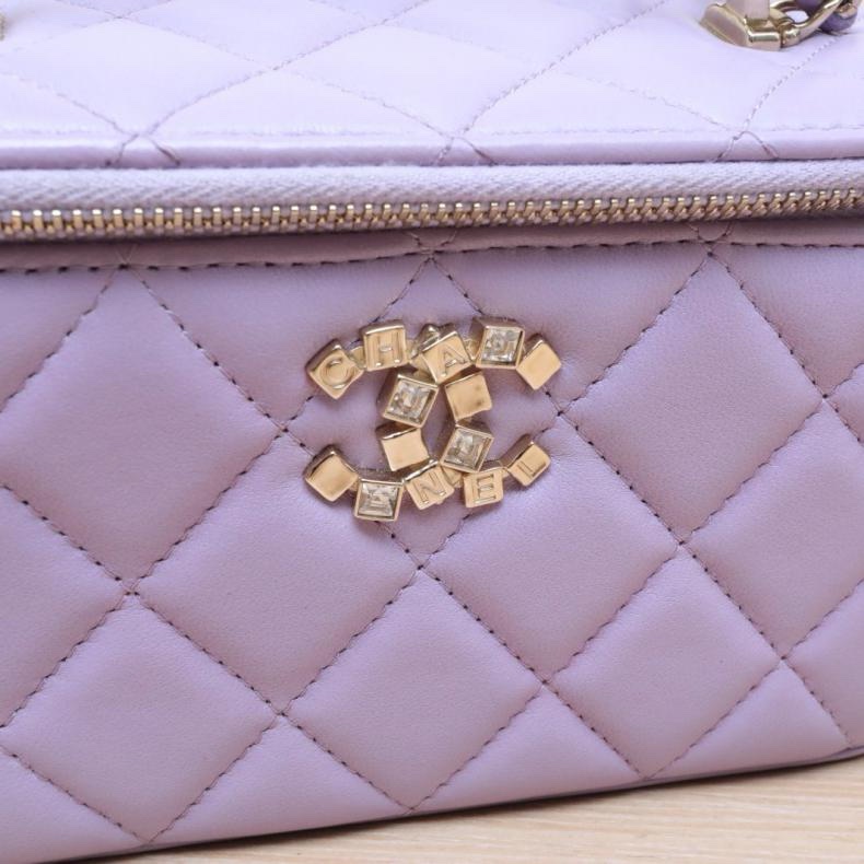 CHANEL(香奈兒) 24P 長盒子化妝包 帶鏡子 紫色  鐳射標 金扣 字母水鑽鳳梨金屬手柄 晶片開-5