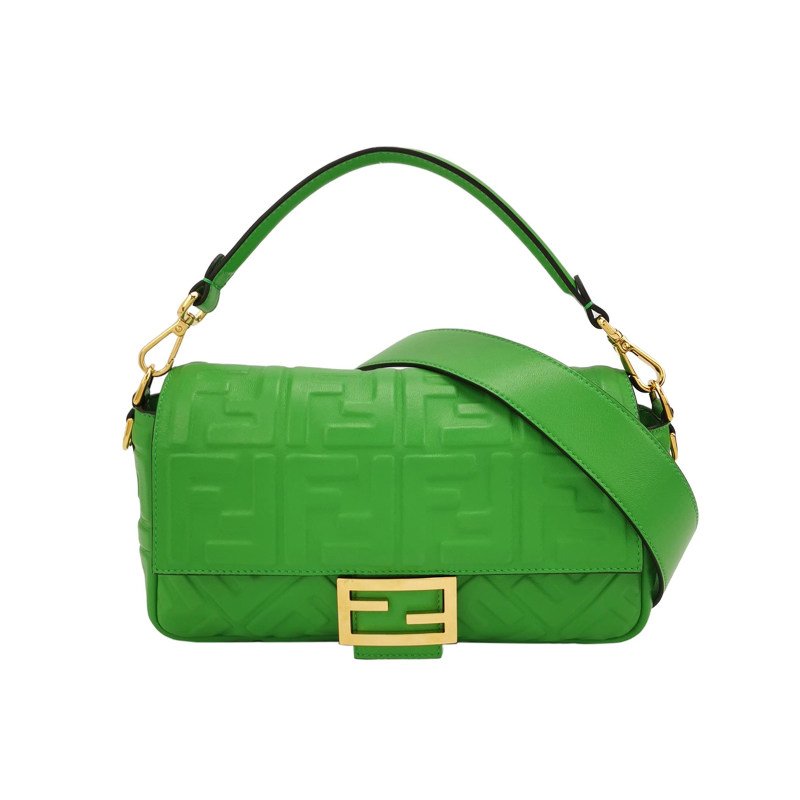 Fendi Baguette 法國棍包 中型 羊皮 純色 Zucca 浮雕 雙F扣環 單肩包-0