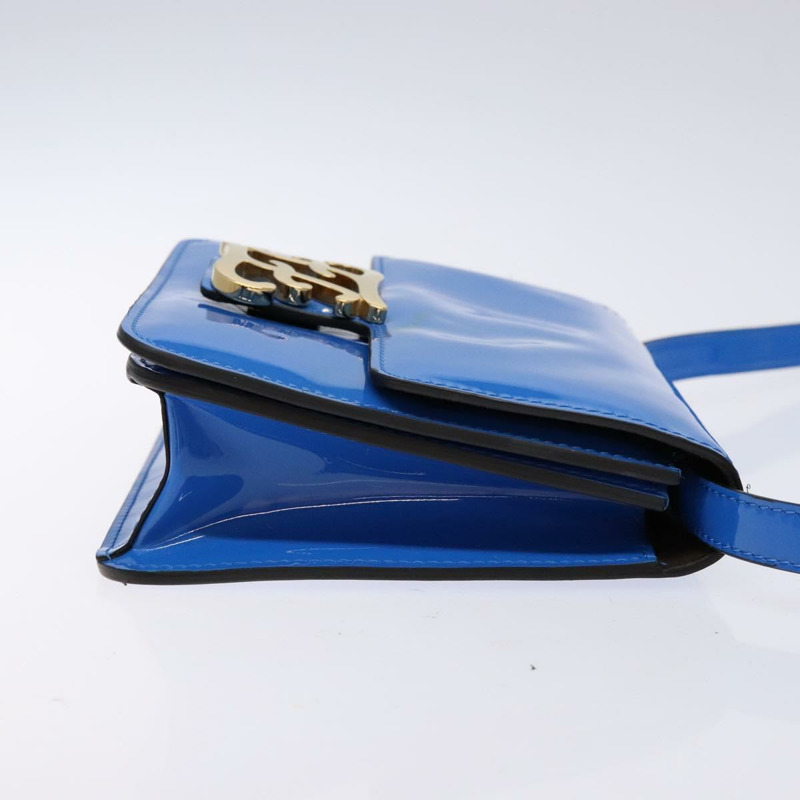 【日本直送】FENDI Curligraphy 單肩包 漆皮 藍色 正品 133349-2