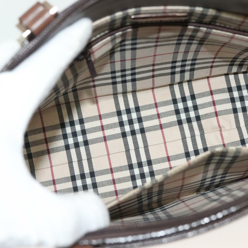 【日本直送】BURBERRY 手提包 皮革 深棕色 金色 正品 BA4719-11