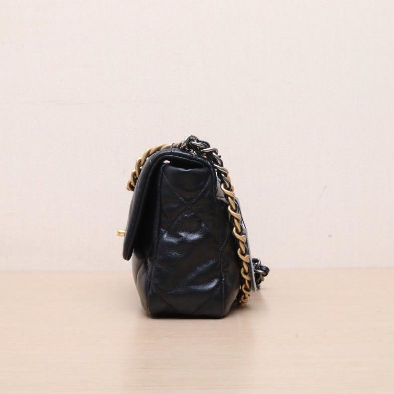 CHANEL(香奈兒) 19BAG 口蓋包 小號 26cm 黑色 29開 金銀扣-1