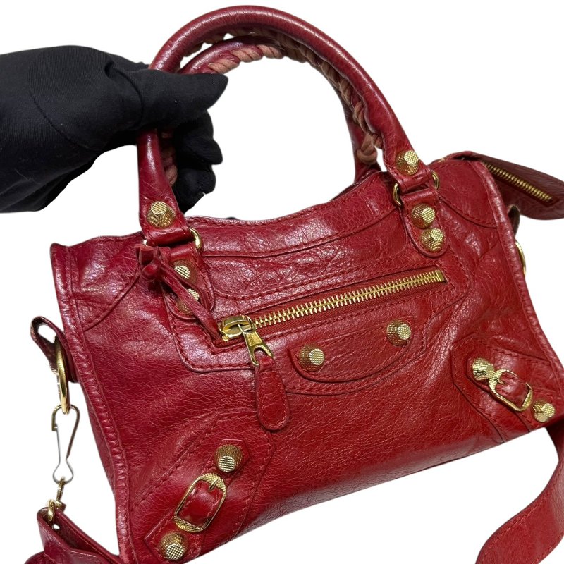 【美收精品】BALENCIAGA 紅色小CITY肩背包 3-793-10
