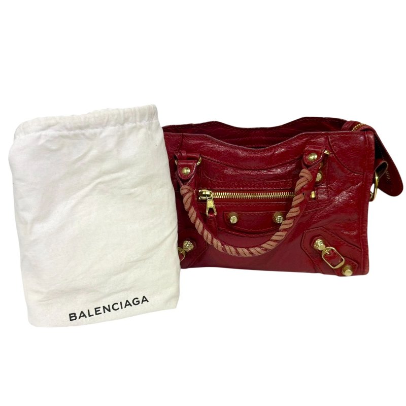 【美收精品】BALENCIAGA 紅色小CITY肩背包 3-793-15