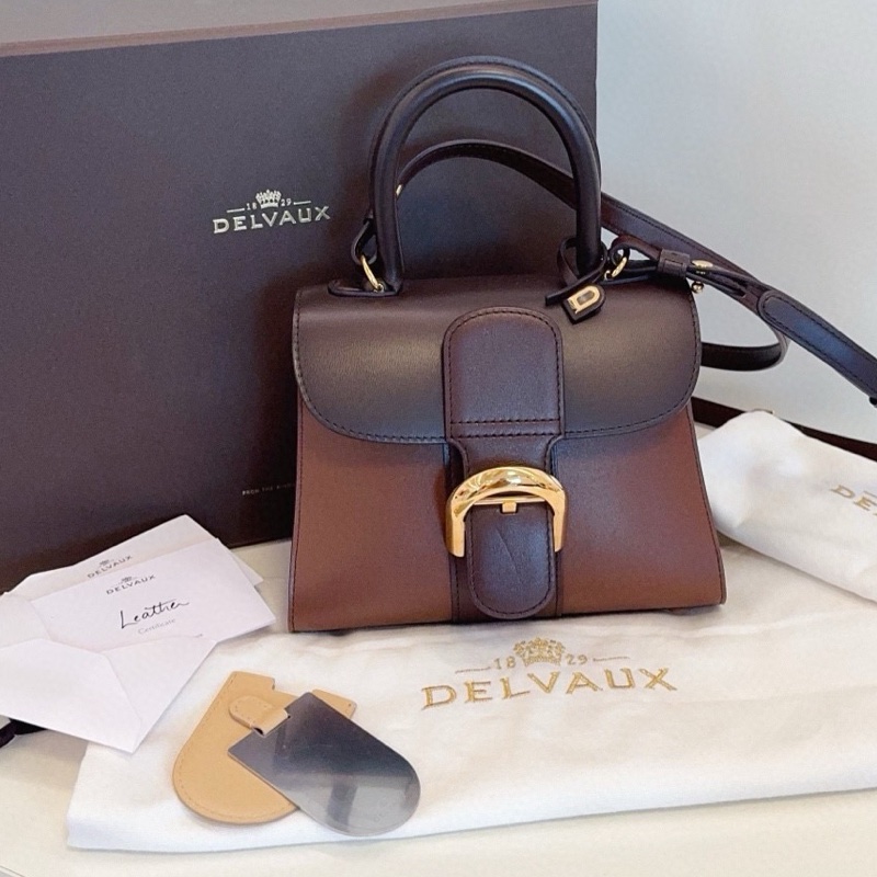 Delvaux德爾沃 Brilliant mini 限定高級金棕金扣拼色 約20*16*11-0