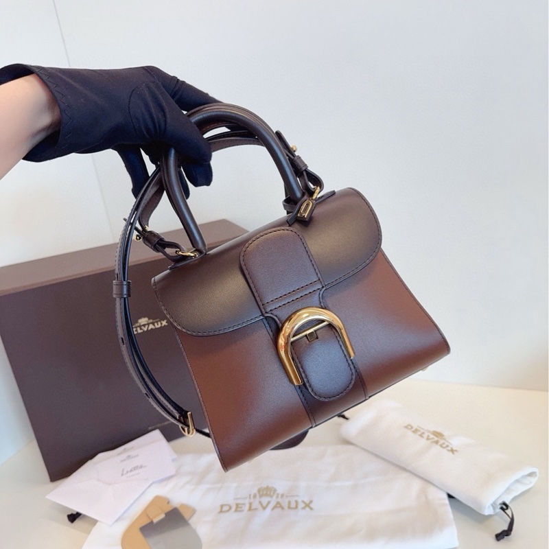 Delvaux德爾沃 Brilliant mini 限定高級金棕金扣拼色 約20*16*11-1