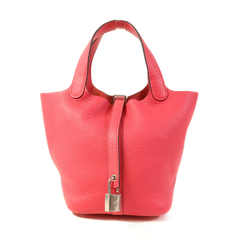 HERMES Clemence皮革Picotin PM銀扣手挽袋Rose Mexico-0