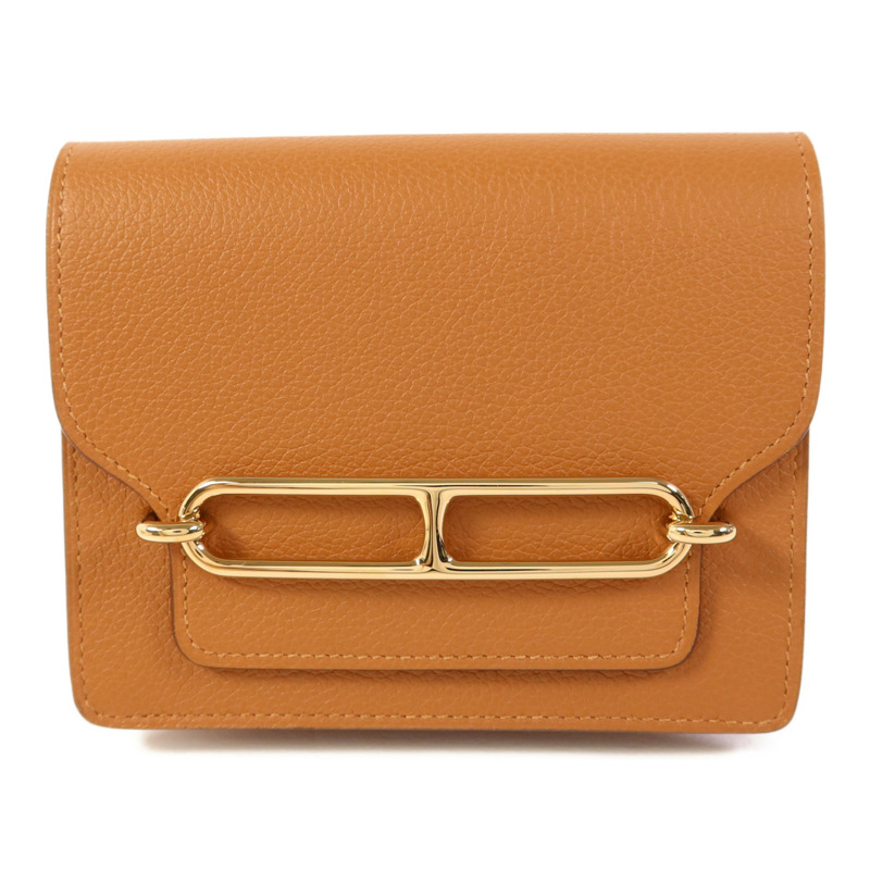 HERMES Evercolor皮革Roulis Slim金扣手拿包Gold-0