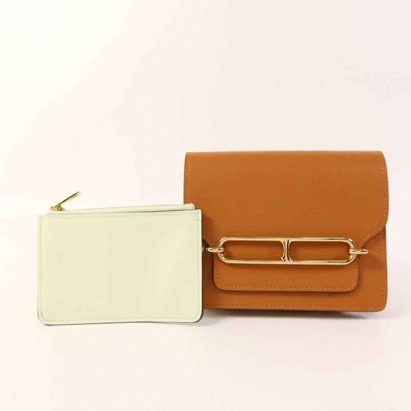 HERMES Evercolor皮革Roulis Slim金扣手拿包Gold-15