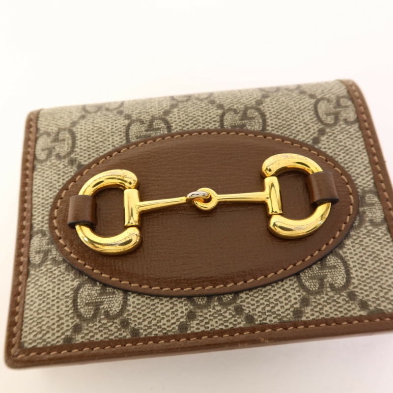 GUCCI 塗層帆布Horsebit 1955 Bifold Wallet金扣錢包-10
