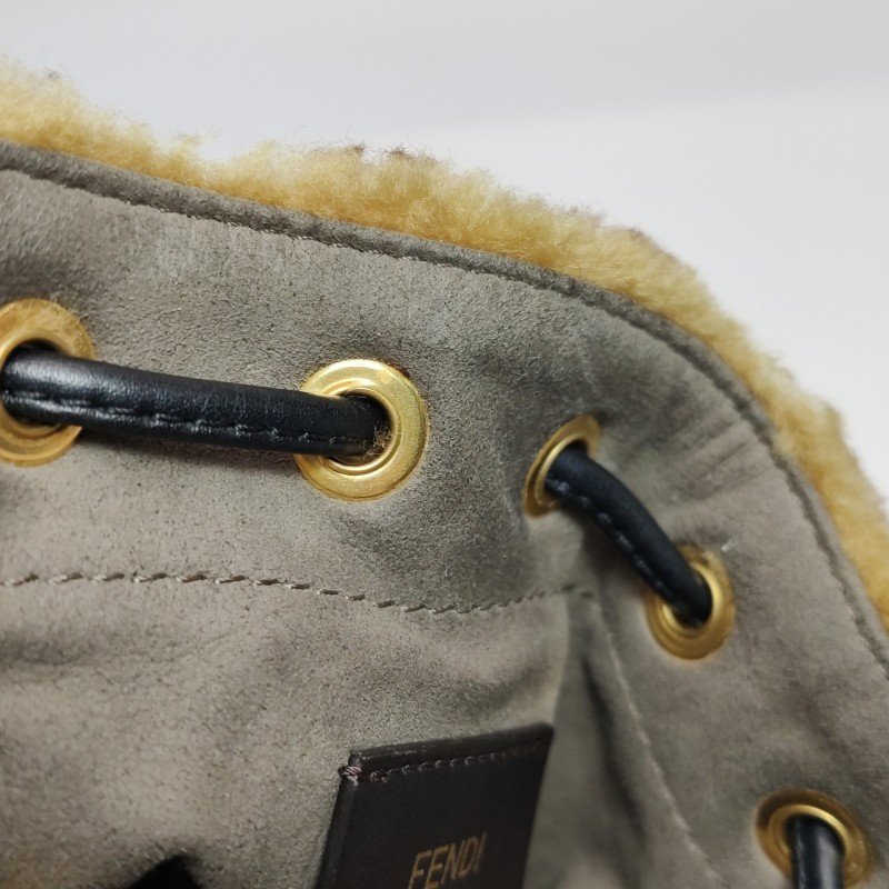 Fendi Mon Tresor 迷你 牛皮 拼色 雙F 老花 抽繩 斜背包 單肩包-10