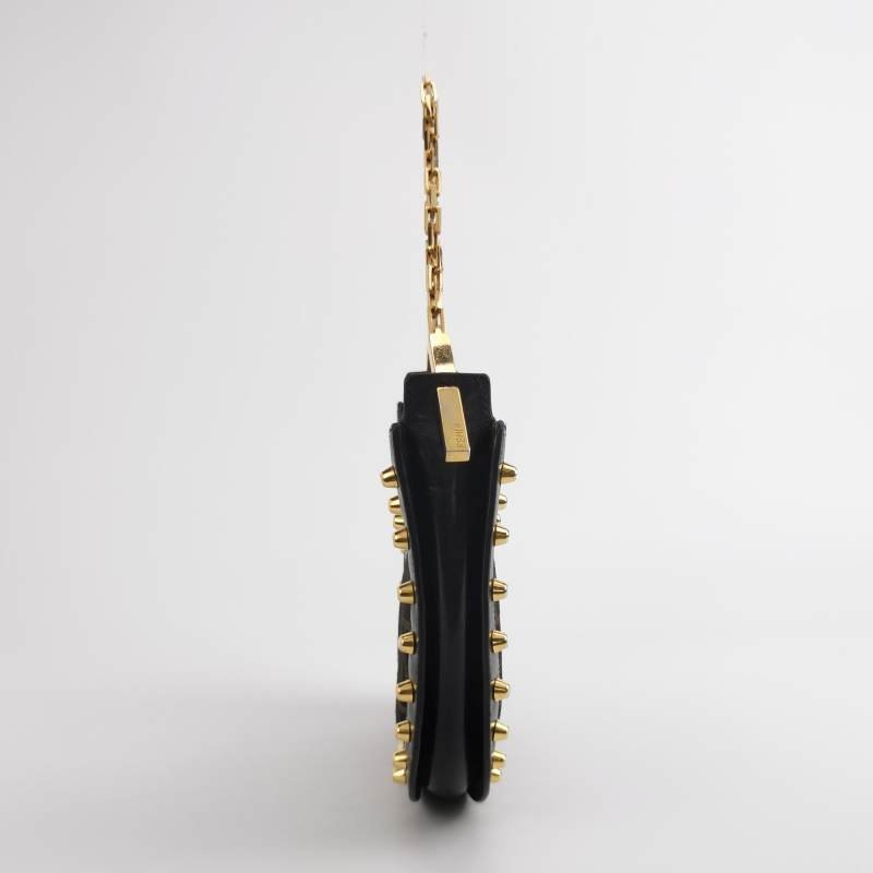Fendi 牛皮 帆布 雙F 老花 鉚釘 裝飾 拉鍊 單肩包-2