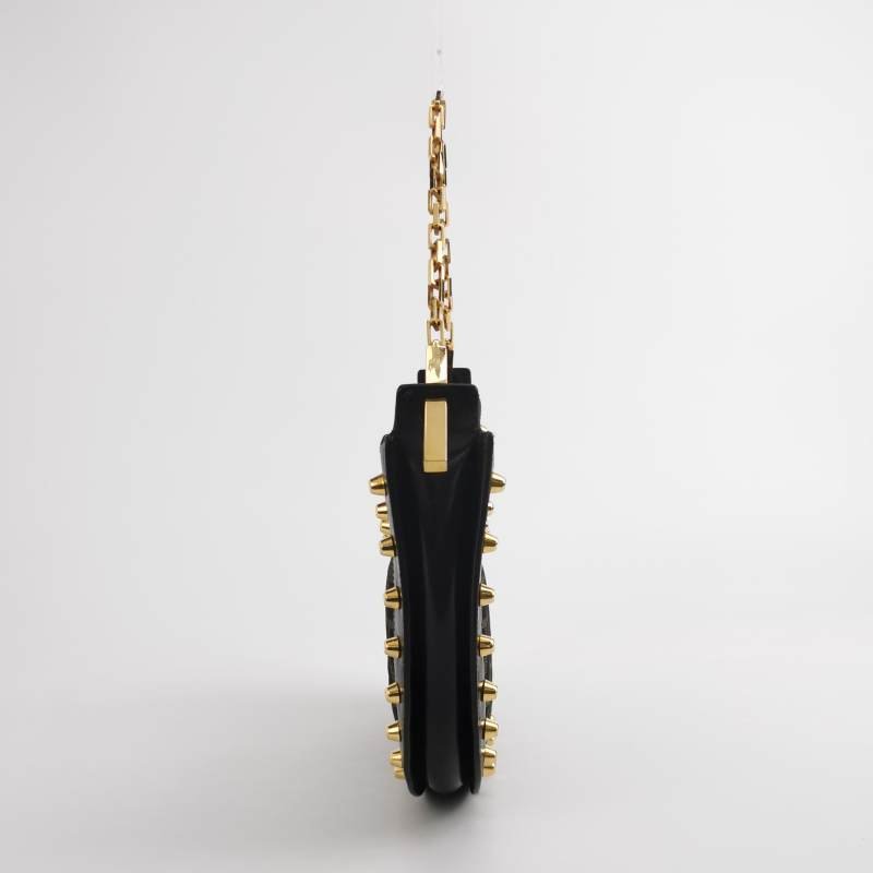 Fendi 牛皮 帆布 雙F 老花 鉚釘 裝飾 拉鍊 單肩包-3