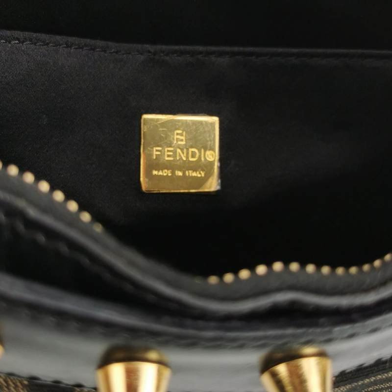 Fendi 牛皮 帆布 雙F 老花 鉚釘 裝飾 拉鍊 單肩包-7