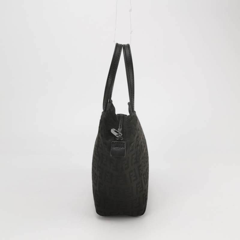 Fendi 牛皮 帆布 雙F 印花 拉鍊 手提包-4