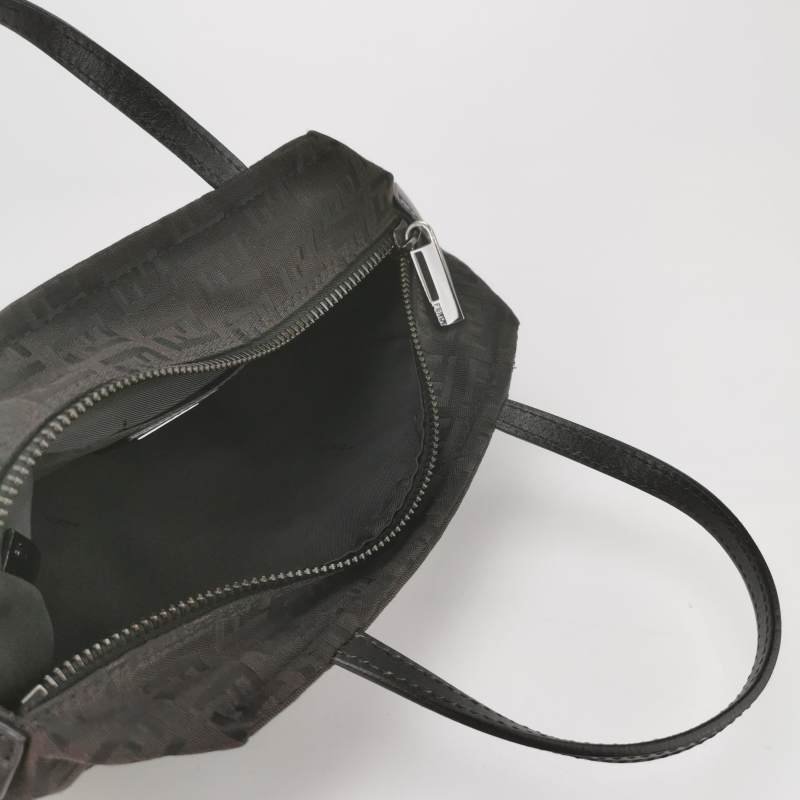 Fendi 牛皮 帆布 雙F 印花 拉鍊 手提包-6